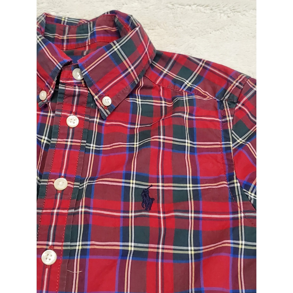 Ralph Lauren Blue Label Red Green Plaid Long Sleeve Button Shirt Boy 8 Basic